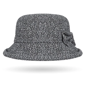 Elegant grey wool blend cloche hat for elderly women with textured bow detail