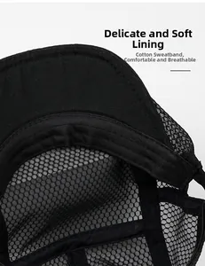 Close-up of black breathable mesh lining and soft cotton sweatband inside the flat cap