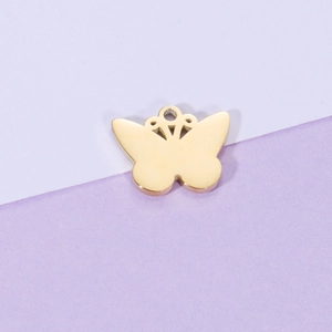 Colgante de mariposa dorada minimalista en acero inoxidable pulido para joyería artesanal
