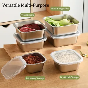 Stainless Steel Food Storage Containers Airtight Leakproof Metal Lunch Box Refrigerator Organizer Kitchen Meal Prep Portable