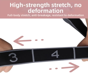 Close-up of elastic yoga strap with numbered sections for stretching and resistance training