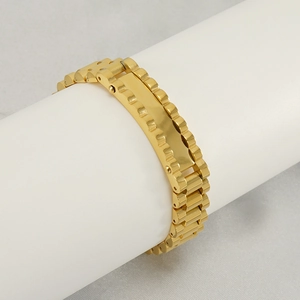 Bracelet pour homme en acier inoxydable plaqué or 18K style montre avec plaque d'identité