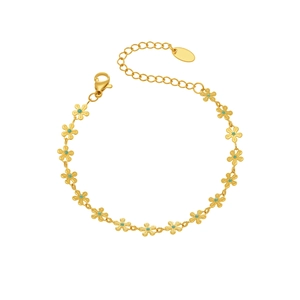 Elegant 18k gold plated flower bracelet with turquoise centers and adjustable chain