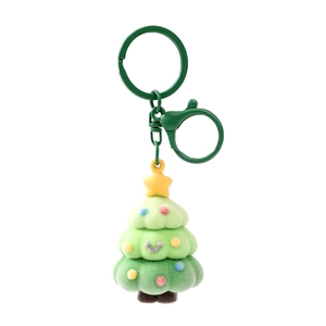 Cute green plush Christmas tree keychain with colorful pom-poms and yellow star top