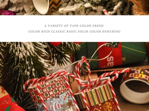 Christmas washi tape with festive gold foil patterns displayed in a holiday setting