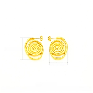 Detail showing 18K gold-plated stainless steel spiral earrings with 30.5mm height