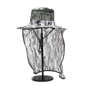 Outdoor camouflage sun hat with wide brim, breathable mesh, and neck protection flap