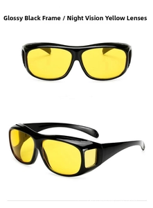 Night vision driving glasses with glossy black frame and yellow lenses for safety