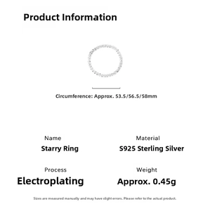 Detailed size specifications for S925 sterling silver gypsophila chain ring with plating