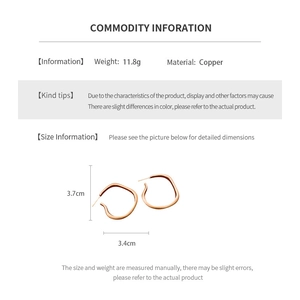 Detailed spec sheet showing 18K gold plated copper earrings with size and 11.8g weight