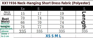 Tableau des tailles détaillé pour la mini-robe dos nu avec mesures en centimètres