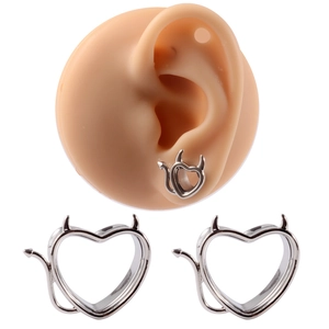 Stainless Steel Heart Devil Horns Ear Gauges Plugs Hollow Body Piercing Jewelry Punk Gothic Style For Women Men