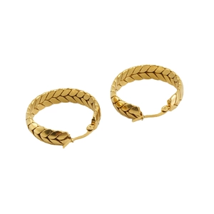 Boucles d'oreilles créoles en acier plaqué or 18 carats avec motif de blé tressé élégant