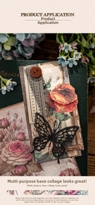 Detailed retro scrapbooking kit featuring butterfly cutouts and vintage floral stickers