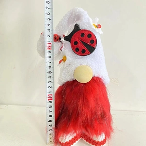 Standing ladybug gnome plush ornament measurement showing height of 28cm with red beard