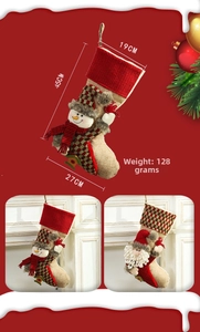 Detail view of 45cm Christmas stockings with 3D plush Santa and Snowman for holiday decor