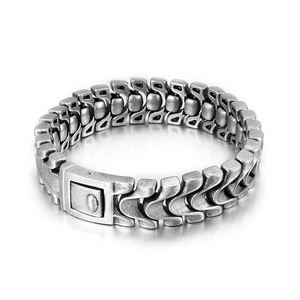 Bracciale da uomo in acciaio inossidabile a squame di drago con finitura argento vintage