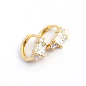 Elegant gold S925 silver hoop earrings featuring square and round zircon stones