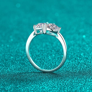 Elegant S925 sterling silver ring featuring emerald cut moissanite in a double stone design