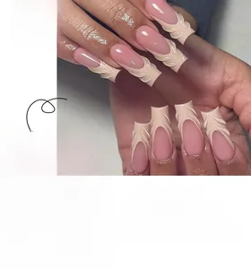 Detailed 3D textured french style press-on nails in soft nude and yellow square design