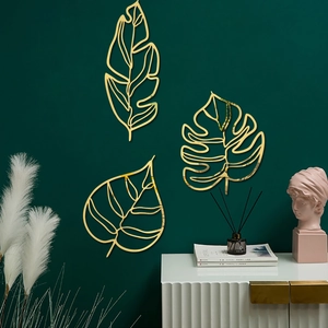 Lot de 3 décorations murales en métal doré avec feuilles évidées pour intérieur moderne