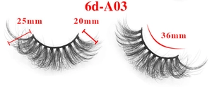Detailed size specifications for 6D Russian curl false eyelashes model 6d-A03 in black