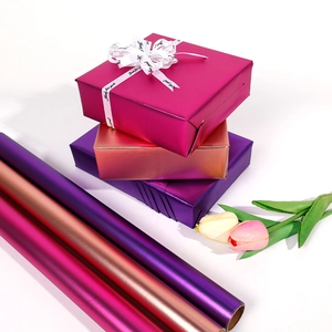Premium matte metallic gift wrapping paper rolls in rose red, champagne gold and purple