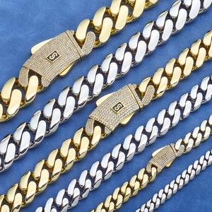 Gepolijste 14K goud en zilveren Cubaanse kettingen met diamantgezette S-logo sluitingen