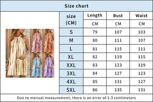 Tableau des tailles détaillé pour robe d'été à licou avec mesures allant de S à 5XL