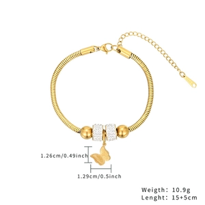 18K gold titanium steel butterfly charm bracelet with cubic zirconia on snake chain