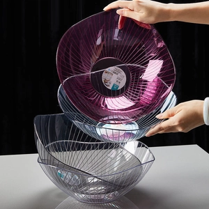 Fruit Bowl PET Plastic Transparent Striped Geometric Snack Plate Living Room Light Luxury Minimalist Salad Bowl Decorative