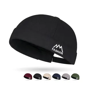 Retro Brimless Docker Hat Cotton Skullcap With Mountain Embroidery Adjustable Metal Buckle Hip Hop Streetwear For Unisex