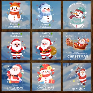 Christmas Window Stickers Static Cling Santa Snowman Reindeer PVC Glass Decals Xmas Holiday Home Decoration