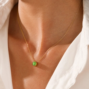Round Pendant Necklace Stainless Steel Minimalist Cubic Zirconia Birthstone Jewelry For Women Gift