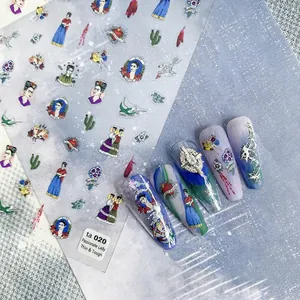 Adesivi per unghie Frida Kahlo con motivi di cactus e fiori per manicure creative