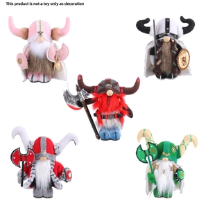 Five-piece Viking gnome doll set with horn helmets and wooden axes for home decoration
