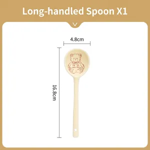 Detail of cartoon long handle spoon with teddy bear design, size 16.8cm by 4.8cm
