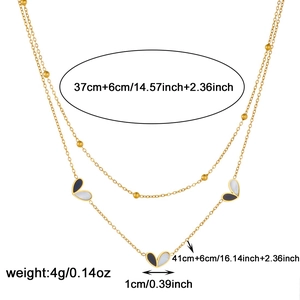 Detailed size specifications for double layered gold heart pendant necklaces