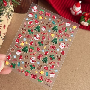 Christmas 5D embossed nail stickers featuring Santa, trees, and cozy holiday patterns