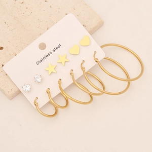 Lot de 6 paires de boucles d oreilles en acier inoxydable doré avec clous et créoles
