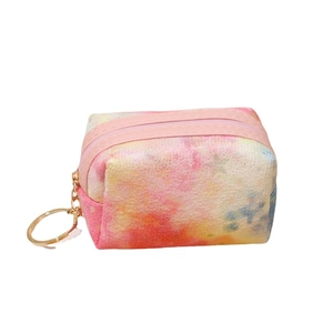 Tie-dye star mini coin purse with pink zipper and gold keychain for lipstick storage