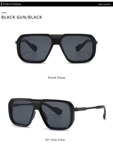 Front- und 45-Grad-Seitenansicht der schwarzen Flieger-Sonnenbrille mit polarisierten Gläsern
