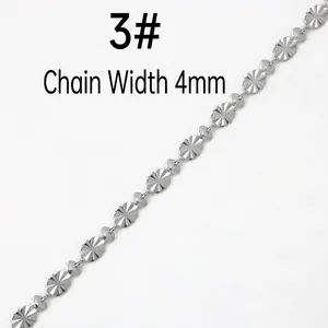 Detail of 4mm stainless steel chain with sunburst embossed links for DIY jewelry making
