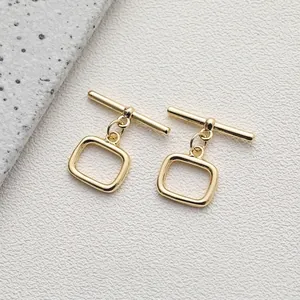 Close-up of square 14K gold plated toggle clasp for DIY necklace and bracelet jewelry