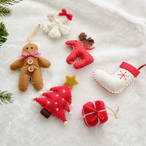 Christmas Wool Felt Hanging Ornaments Handmade Gingerbread Man Tree Elk Snowflake Stocking Pendants Holiday Tree Decor