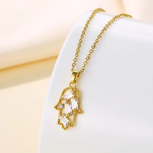 Hamsa Hand Anhänger Halskette Edelstahl Vergoldet Zirkonia Eingelegt Schutzamulett Ethno Stil Schmuck Für Damen