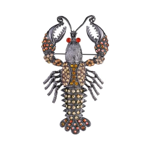 Fashionable lobster brooch with orange gradient rhinestones on gunmetal finish