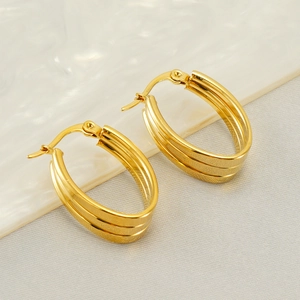Mehrlagige Ovale Creolen 18K Vergoldeter Edelstahl Trendiger Minimalistischer Geometrischer Schmuck Für Frauen