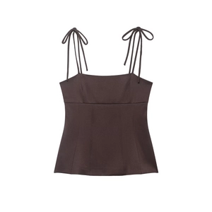 Women Sexy Slim Fit Camisole Top Polyester Blended Solid Color Square Neck Adjustable Bow Tie Straps Side Zipper Chic