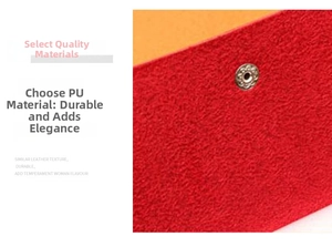 Detail of red PU leather texture and silver metal snap button on small wallet